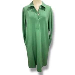 Large Lafayette 148 New Jade Ponte Knit Collared Dress Pockets